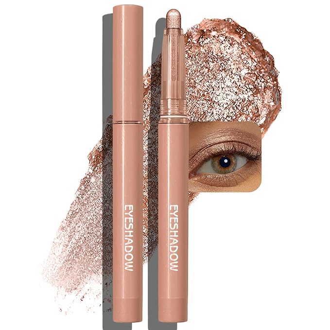 Glitter Eyeshadow Stick Metallic Chrome Finish, Shimmer Cream Eye Shadow Stick Long Lasting Holographic Color Sparkle Multi-Use Eye Brightener Highlighter Makeup Blendable Eyeliner Pencil, 10#