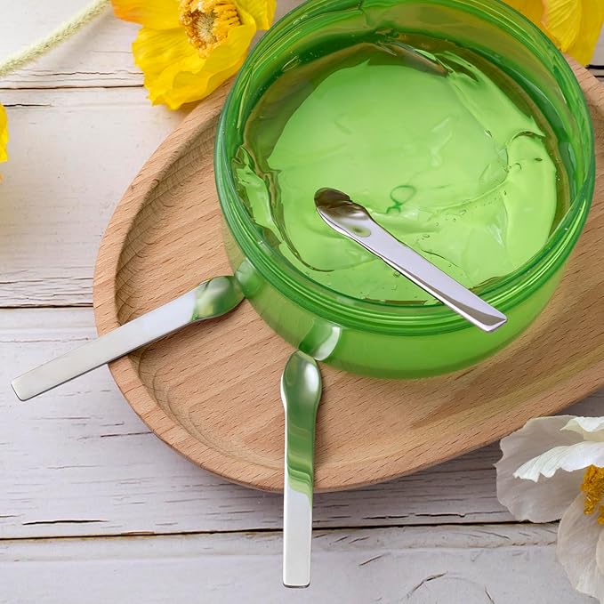 3pcs Mini Metal Makeup Spatula, Reusable Cosmetic Cream Spatulas Spoon, Skincare Scoop Applicator Facial Massage Beauty Tools for Mixing and Sampling Face Eye Cream- Silver