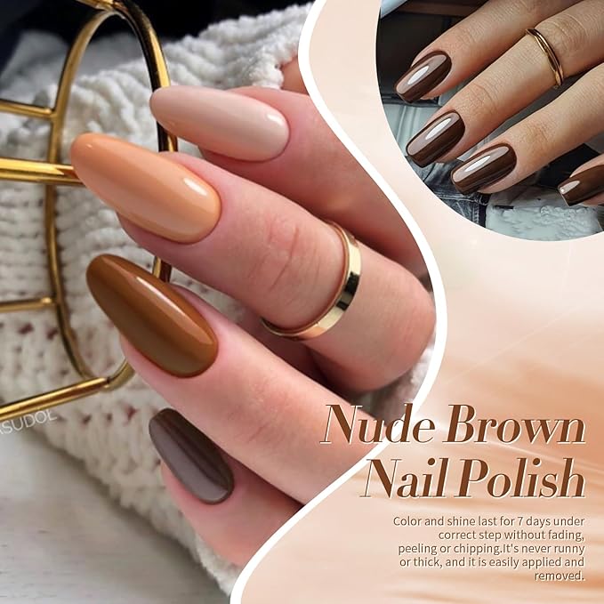 Born Pretty Brown Nail Polish Quick Dry, 6 Colors Fall Nude Brown Caramel Coffee Chestnuts Chocolate Glitter Nail Polish Neutral Beige Khaki Fingernail Polish All Seasons Nail Art DIY Home Salon Gift