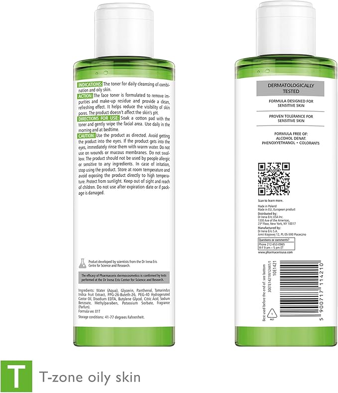 Pharmaceris Balancing Face Toner - Reduces Shine, Refreshes, Normalizes Oily & Sensitive Skin, Removes Sebum & Makeup, Helps Refine Pores, Gentle Alcohol-Free Astringent, Puri-SEBOTONIQUE, 6.76 fl oz