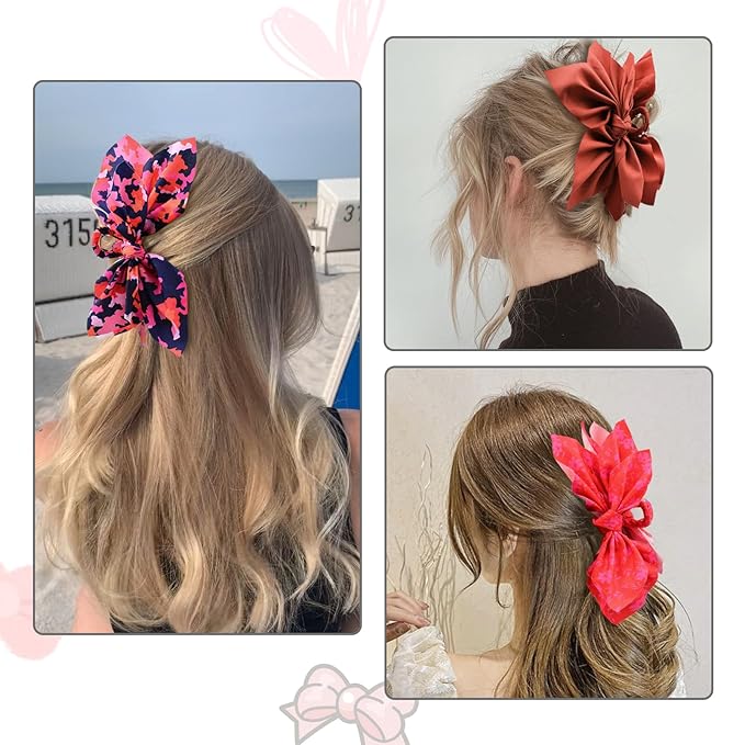 Bow Claw Clips Bow Hair Clips 3PC Red Big Hair Bows for Women Butterfly Styling Large Hair Clips for Thick Hair for Girls Hair Accessories for Teen
