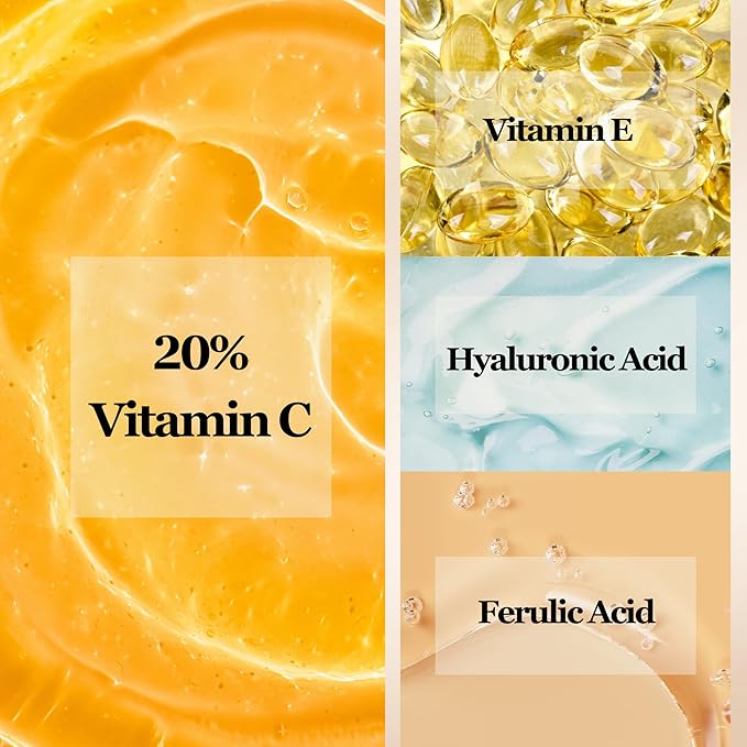mivida 20% Vitamin C Serum for Face, Anti-Aging & Brightening Serum | W/Hyaluronic & Ferulic Acid, Vit E | Reduces Wrinkles, Fine Lines, Dark Spots & Hyperpigmentation, Maximum Strength Formula, 1floz