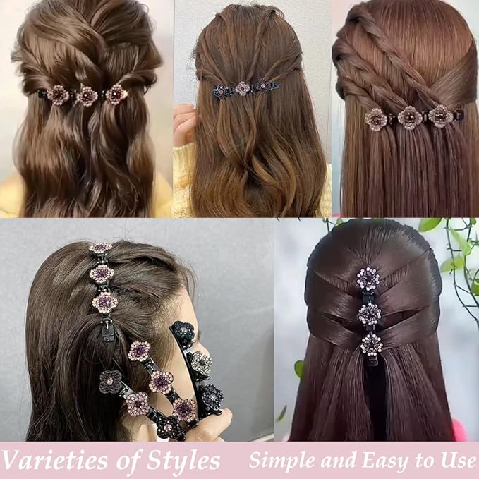 Sparkling Crystal Stone Braided Hair Clover Clips for Thick Thin Hair, Girls/Women Hair Accessories for Styling Sectioning, Large, 8 Pcs