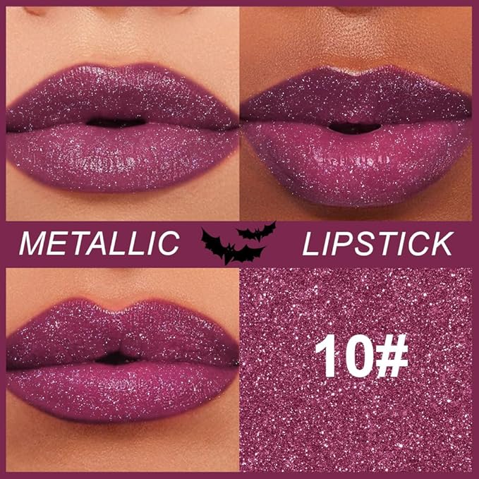 Purple Brown Metallic Lipstick for Women,Lightweight Non-Drying Shimmer Frosted Lipsticks,Glitter Lip Gloss Stain Long Lasting Waterproof No Smudge Proof No Transfer 12 Hour,Cruelty-Free Makeup