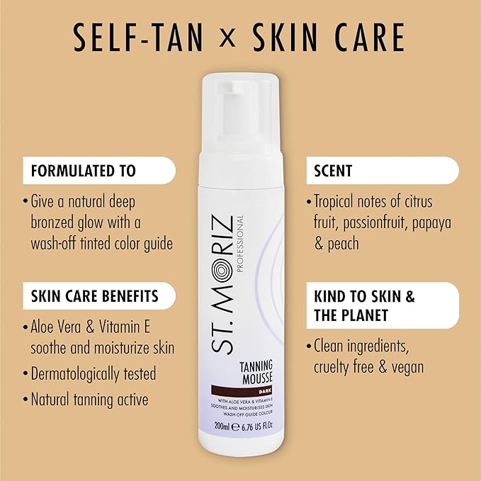 St Moriz Professional Dark Self Tanner Mousse - Sunless Instant Self Tanning Foam for a Deep, Natural Looking Fake Tan - With Aloe Vera & Vitamin E (6.76 fl oz)