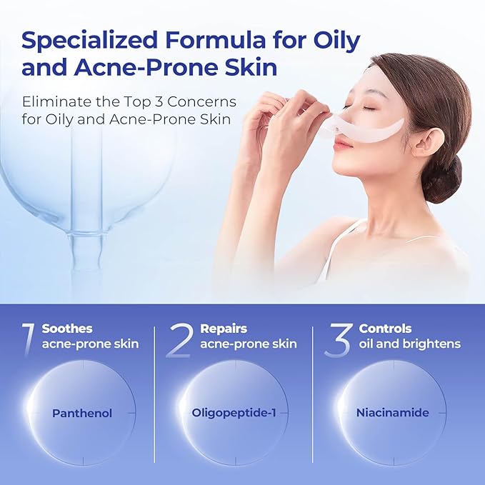 2-Step Oligopeptide Oil-Control Ampoule Mask (1.5ml+33mlx5 PCS) - Soothing & Repairing Mask for Acne-Prone Skin, Paraben-Free, Alcohol Free