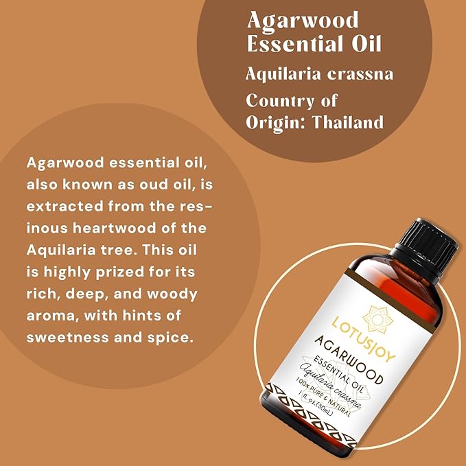 Agarwood Essential Oil, Pure Natural Organic Oud Essential Oil for Diffuser Meditation and DIY Cosmetic Making- 1 Oz
