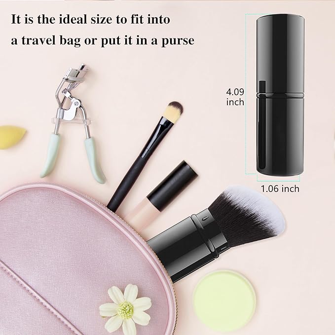 Falliny Retractable Makeup Brush, Angled Kabuki Powder Foundation Sunscreen Makeup Brush, Travel Face Blush Brush with Cover for Blush, Bronzer, Buffing, Concealer, Highlighter,Powder Cosmetics