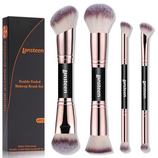 Makeup Brush Set, 4PCS Dual Ended Foundation, Powder, Contour, Concealer, eye Make up Brushes For Liquid Blending Cream Bronzer, Kabuki Face Brushes Makeup