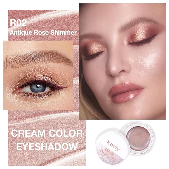 Cream Glitter Antique Rose Shimmer Metallic Eyeshadow Palette Makeup, Natural Single Mini Instant Holographic Eyeshadow For Women, Sombras Crema Para Ojos,Talc,Paraben&Cruelty Free,R02