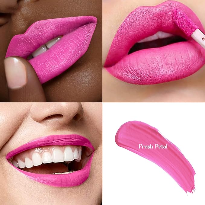 Pink Matte Liquid Lipstick – Super Stay, Highly Pigmented, Rich Lip Colors, Smudge-Proof, Waterproof, Transfer-Resistant (Fresh Petal)