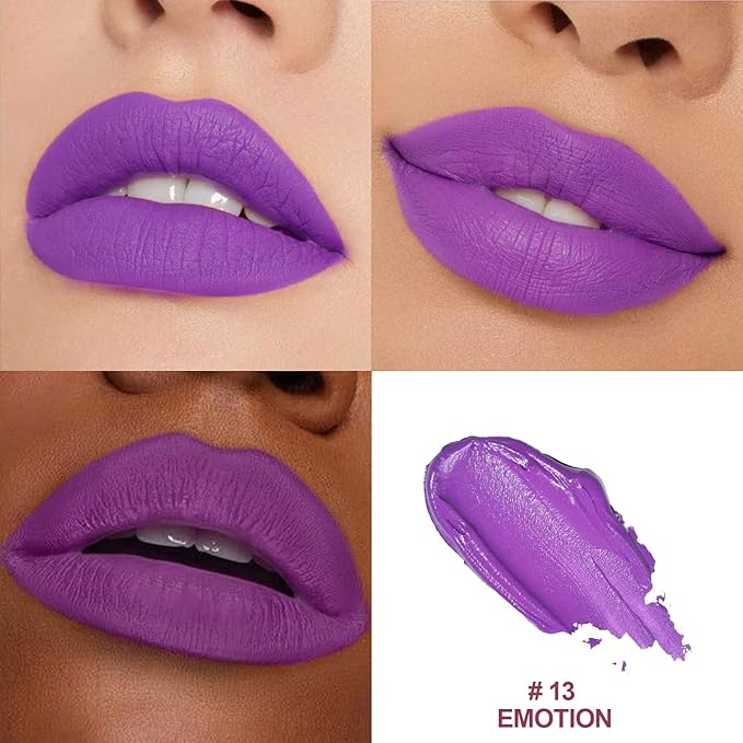 O'CHAIN Purple Matte Lipstick, Long Lasting Full Coverage Non-Transfer Lipstick for Women Infused with Jojoba Oil and Vitamin E, Cruelty-Free & Vegan (13 EMOTION) 0.12 Oz