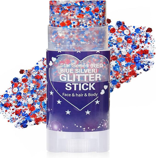 Red White Blue Hair Glitter Stick for Kids,Patriotic Face Body Glitter,4th of July Accessories,Fourth of July Outfits for Women,Patriotic Day Memorial Day Waterproof Chunky Glitter Makeup