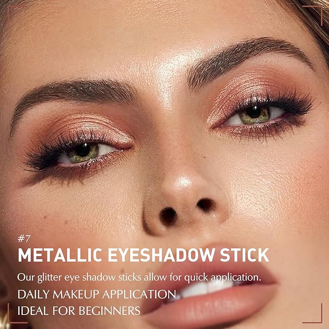 Glitter Eyeshadow Stick Metallic Chrome Finish, Shimmer Cream Eye Shadow Stick Long Lasting Holographic Color Sparkle Multi-Use Eye Brightener Highlighter Makeup Blendable Eyeliner Pencil, 7#