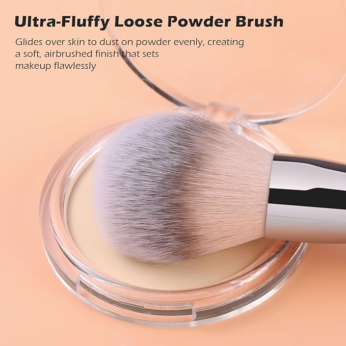 TEOYALL Dual-Ended Setting Powder Brush, Plush Fluffy Synthetic Bristles for Loose Bronzer Contour