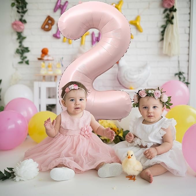 40 Inch 2 Balloon Number, Large Dusty Baby Pink Foil Number 2 Balloons Birthday Party Decor, Light Blush Matte Pink Mylar Helium Self Inflating Two Balloon for Girl 2nd Birthday Baby Shower Decoration