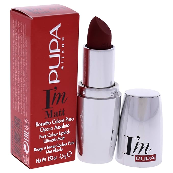 Pupa Milano I'M Matt Pure Color Lipstick - Velvety and Matt Lip Color - For Extraordinary Performance - Rich And Creamy Texture - 071 True Red - 0.123 Oz