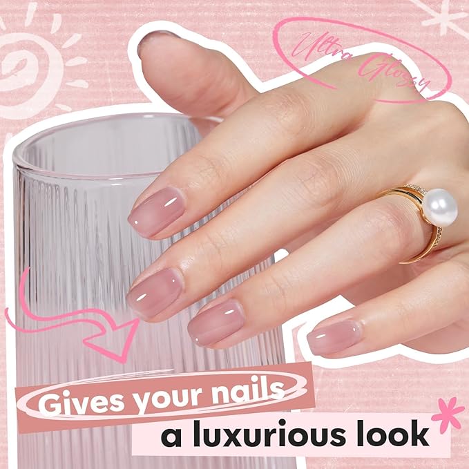 modelones Nail Polish Set, 6 Colors Jelly Nail Polish 2025 Translucent Pink Red Nude Orange Glitter Quick Dry Fingernail Polish Salon Home DIY Manicure Kit Mothers Day Gifts for Women