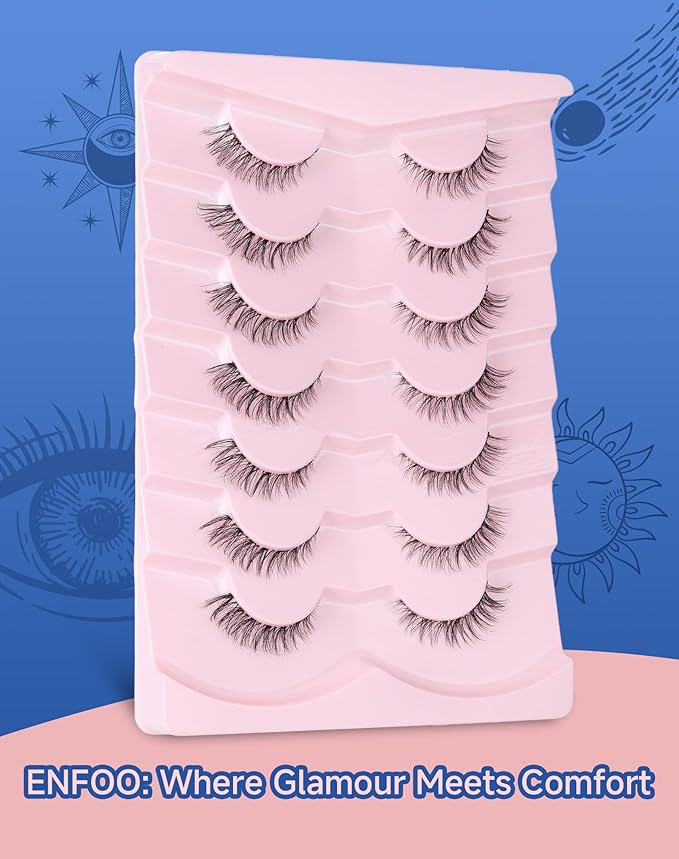 Small Lashes Wispy Short Eyelashes Natural Look Flared Strip False Eyelash Soft Clear Band Lash Pack 7 Pairs SF-07