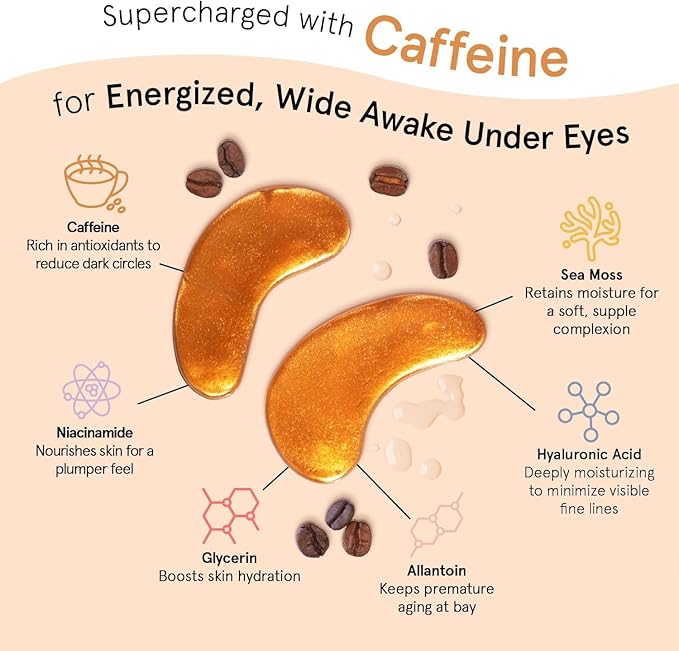 grace & stella Caffeine Under Eye Patches - Awakening Eye Patches for Puffy Eyes and Dark Circles - Under Eye Mask Patches with Niacinamide & Hyaluronic Acid - Vegan, Cruelty-Free (Bronze, 24 Pairs)
