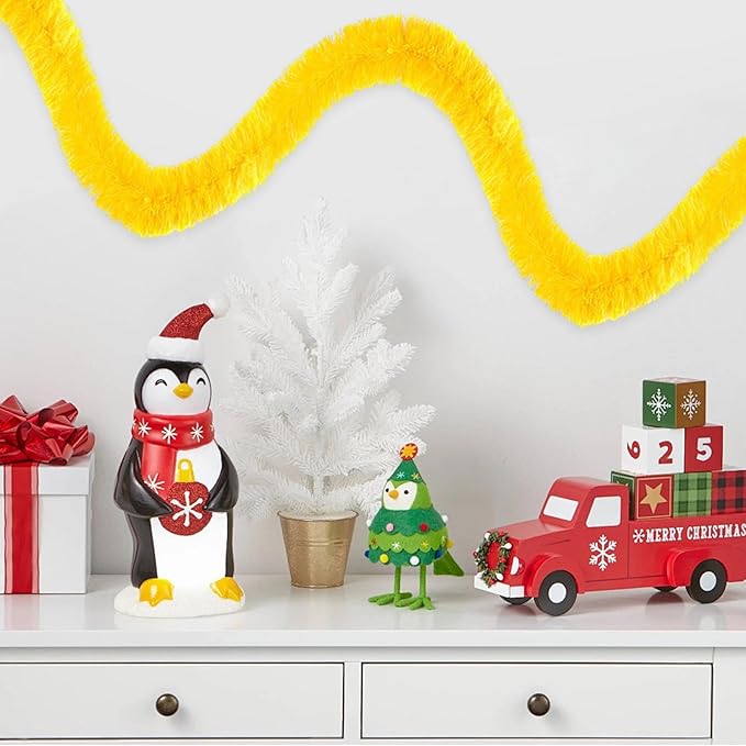 25 Feet Christmas Foil Fringe Banner Metallic Tassle Garland Metallic Backdrop Parade Floats Shiny Hanging Ceiling, Valentine's, Wedding, New Year Party Decorations(4" x 25', Macaron Yellow)