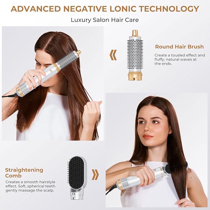 5 in 1 Blow Dryer Brush, Negative Ion Hair Dryer Brush Set Upgrade Hot Air Brush Air Styler Curling Wrap Air Curler, Curling Iron Hair Styling Tools As A Gift for Straight/Curl/Drying/Smoothing