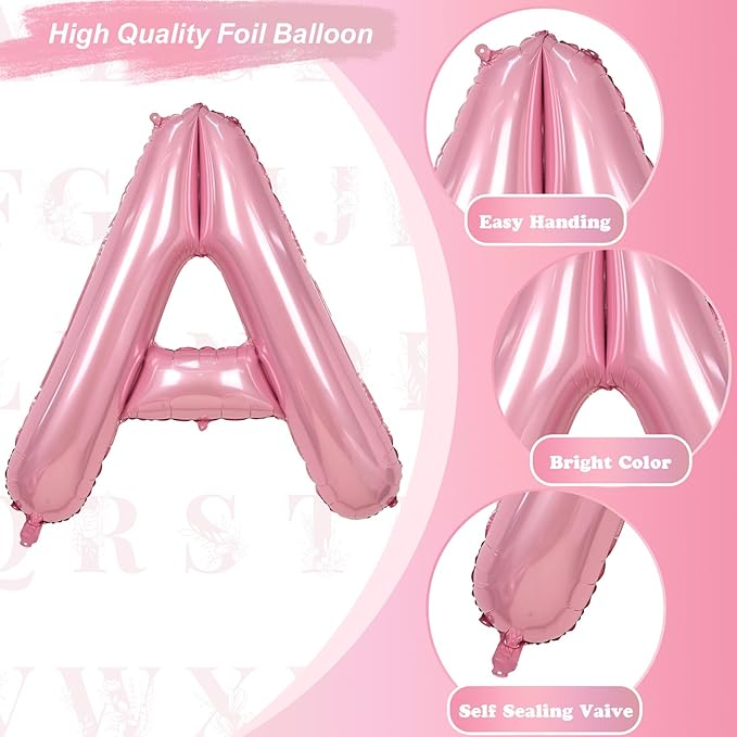 40" Balloon Letter A Pastel Pink, Large Foil Pink Letter Balloons Set A - Z for Girls, Light Pink A Helium Balloons for Women Birthday Anniversary Graduation New Year Party Decoration Supplies