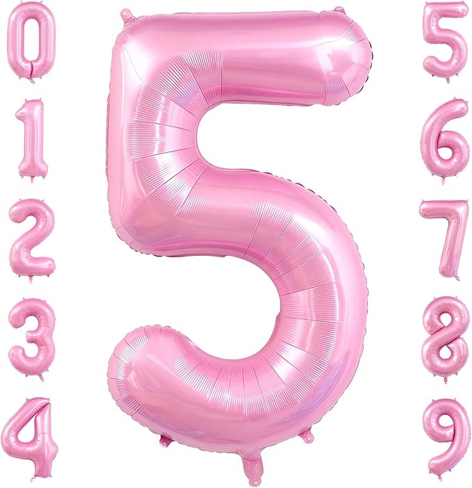 Pastel Pink 5 Balloon Number,40 Inch Light Pink 5 Balloons Large Helium Foil Mylar Number 5 Balloon for Birthday Party Anniversary Decorations