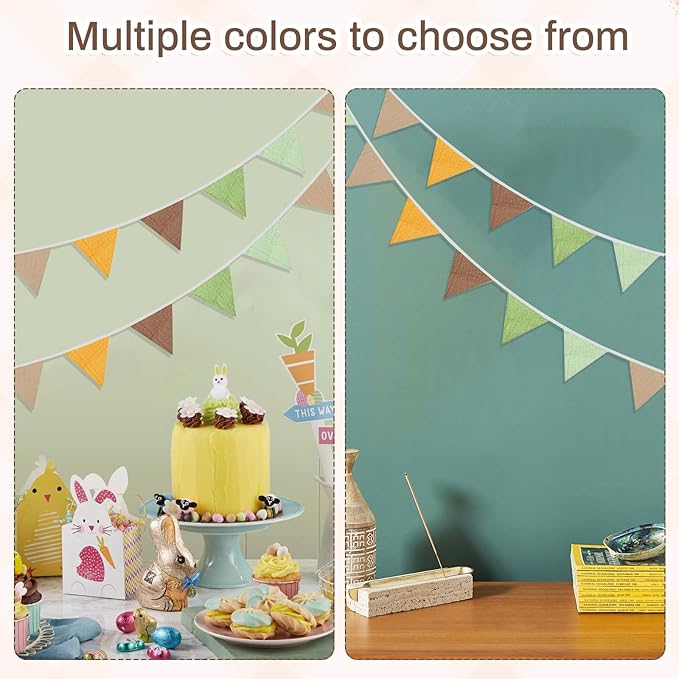 2PCS Pennant Banner Flags, Fabric Bunting Banner Nursery Garland Decor, Baby Shower Garland, Triangle Flags for Baby Boy Room, Playroom, Boho Birthday Party Decor, Each 7.75 ft (Green Brown Yellow)