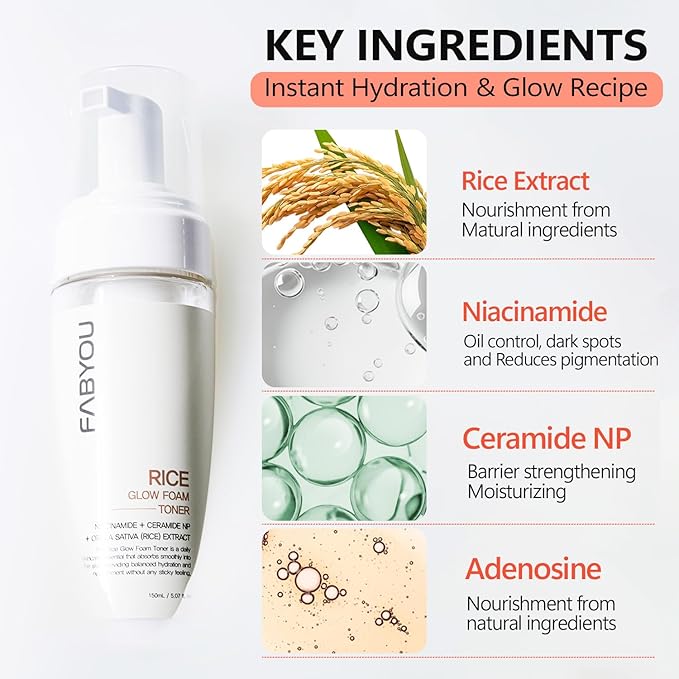 Rice Glow Bubble Toner 5.07 fl oz - Milky Toner for Sensitive and Dry Skin, with Niacinamide and Rice Extract for Deep Hydration, Glowing Skin, Korean Skincare