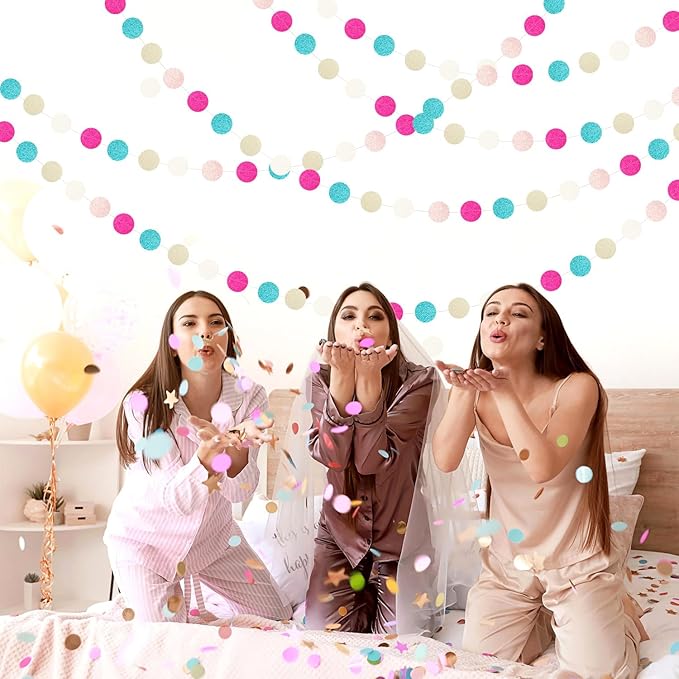 Teal Rose-Gold Champagne Party-Decorations Streamers - 52Ft Popular Girls Birthday Hanging Paper Garland Banner,Baby Bridal Shower Music Wedding Bachelorette Engagement Disco Supplies Decor Hugtmr