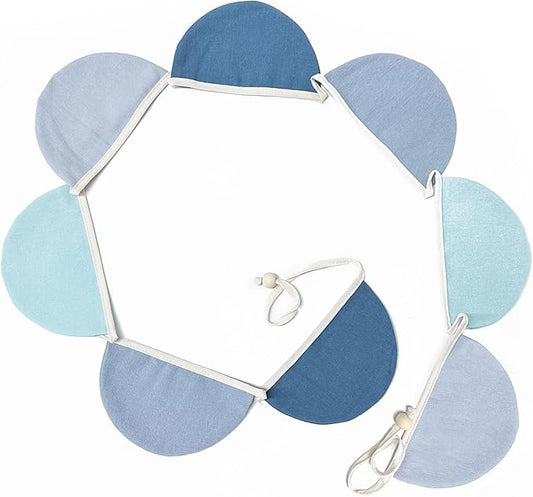 2 Sets of Deep Blue Half Round Banner 16Pcs Nursery Garland Flags Royal Fabric Semicircle Bunting Streamers for Baby Room Decor Kids Nautical Birthday Baby Shower Boho Wedding Event Party Decorations