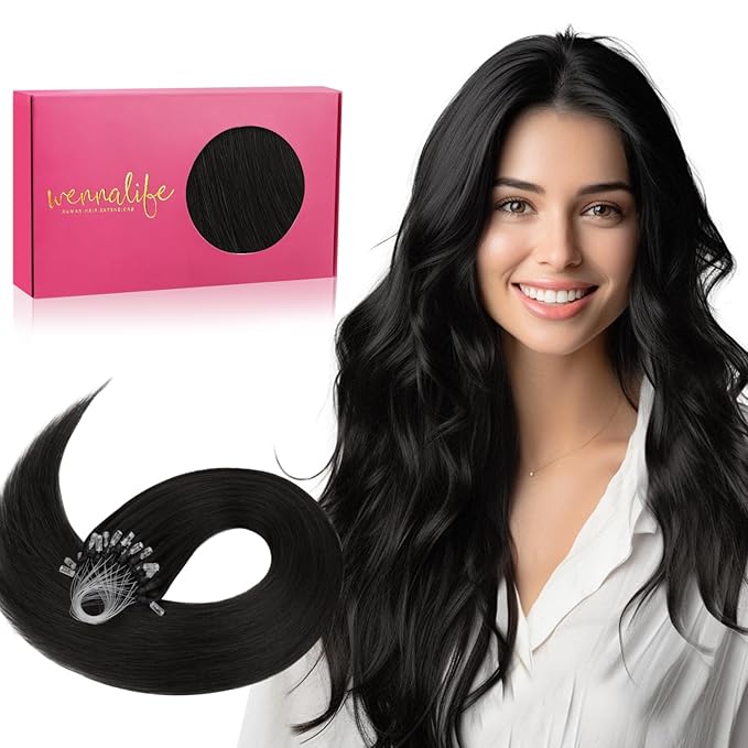 WENNALIFE Microlink Hair Extensions Human Hair, 50g 50s 20 Inch Natural Black Remy Micro Bead Hair Extensions Real Human Hair Micro Link Micro Loop Micro Ring Hair Extensions Straight Microlinks