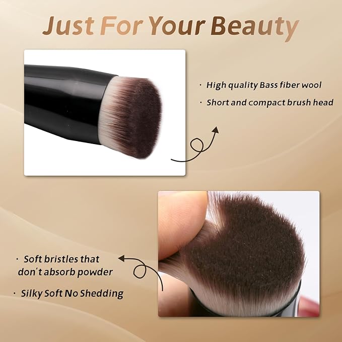 JoMay Flat Top Kabuki Foundation Brush – Vegan Makeup Brush for Liquid, Cream & Powder – Dense, Soft Bristles for Buffing & Blending – Black
