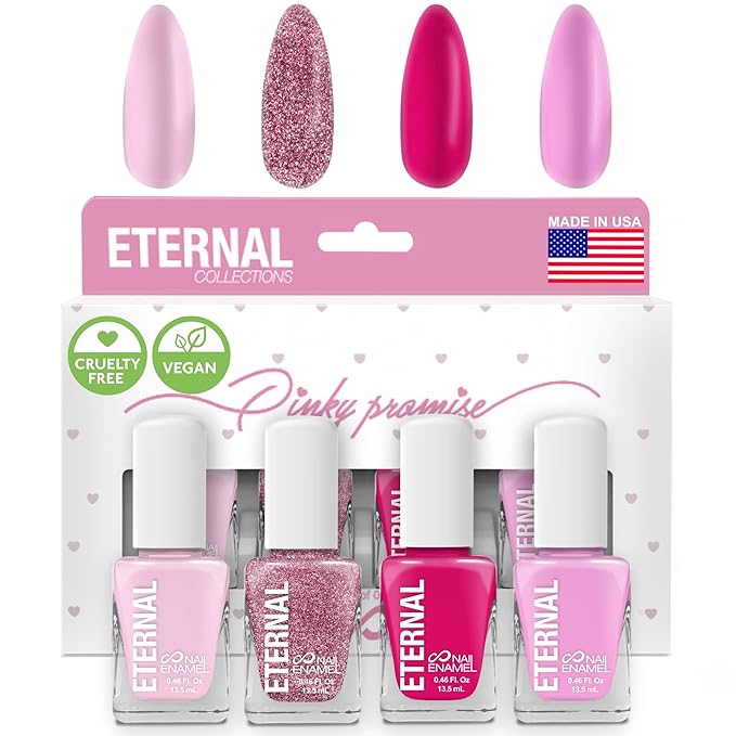 Eternal Glitter Nail Polish Set for Women (PINKY PROMISE) - Light Pink Nail Polish Set for Girls | Quick Dry & Long Lasting Nail Polish Kit for Home DIY Mani Pedi | Made in USA, 13.5mL (Set of 4)