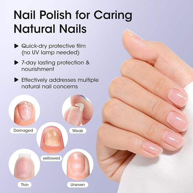 Gellen 3-In-1 Clear Nail Polish Base Top Coat & Strengthener, Sheer Nail Polish Hydrates Strengthens Nourishes Weak Damaged Dry Nails, Keratin & Vitamin E Formula, Hema Free, Non-toxic, Anti-yellowing