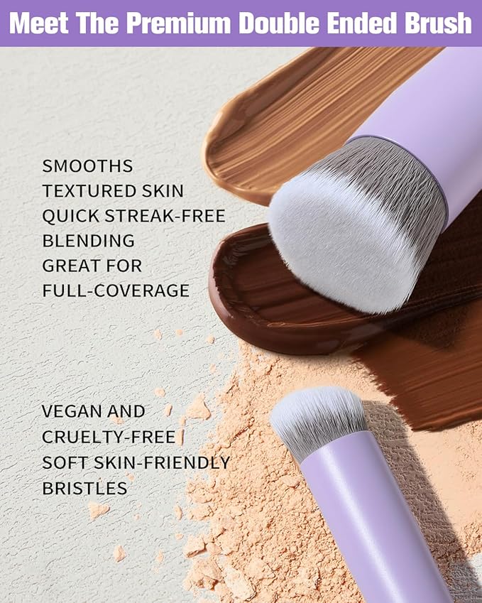 EIGSHOW Foundation & Concealer Brush with Silver Ion Bristles, Dual Ended Makeup Brush for Flawless Coverage, Precision Concealer (D110P)