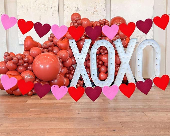 4 Pack Felt Heart Garland Banners,Felt Red Pink and Hot Pink Valentines Day Heart Decorations,Valentines Felt Heart Garland Banner for Valentines Day Anniversary Wedding Party Decorations Supplies