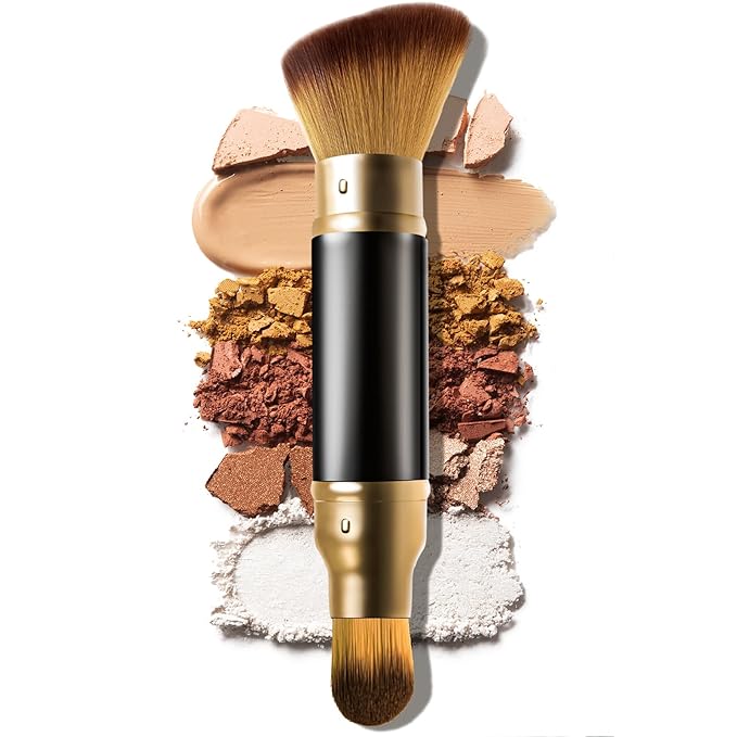 Retractable Airbrush Kabuki Brush for All Face Makeup & Foundation for Liquid, Cream and Powder Face Makeup, Dual-Ended Brush for Precision Natural Beautiful Look, With Aluminum Handle - Black