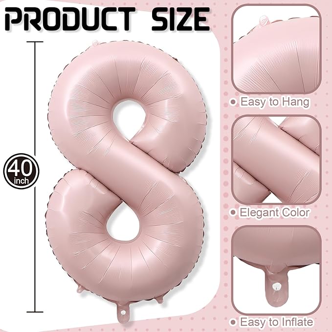 40'' 18 Balloon Number, Large Dusty Baby Light Pink Foil Number 18 Balloons Birthday Party Decor, Pastel Blush Pink Helium Mylar Self Inflating Balloon for Women 18th Birthday Anniversary Decorations