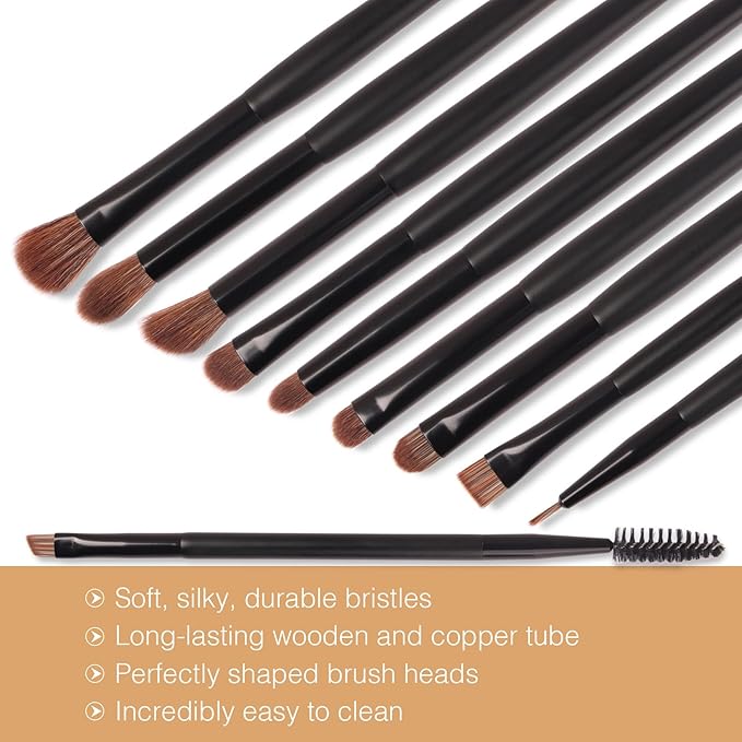 Banidy Eye Makeup Brushes 10pcs Eyeshadow Brushes Professional Eyebrow Eyeliner Makeup Brushes Set with Soft Synthetic Hairs & Real Wood Handle for Eyeshadow,Eyebrow, Eyeliner,Concealer,Foundation