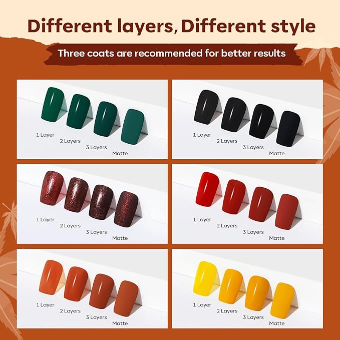 modelones Nail Polish Set, 6 Colors Fall Winter Halloween Yellow Orange Nail Polish Kit Quick Dry Black Green Long Lasting Manicure Diy Home Salon Gift For Women Mom