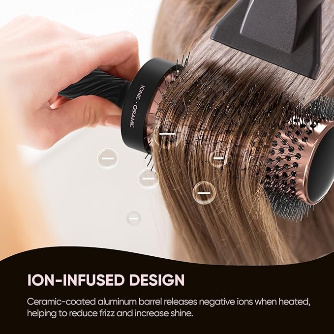 Round Brush for Blow Drying, Ceramic Coated Barrel for Volumizing & Shine, Lightweight Styling Brush for Straightening, Curling,with 4 Hair Clips (1.3inch&2.1inch)