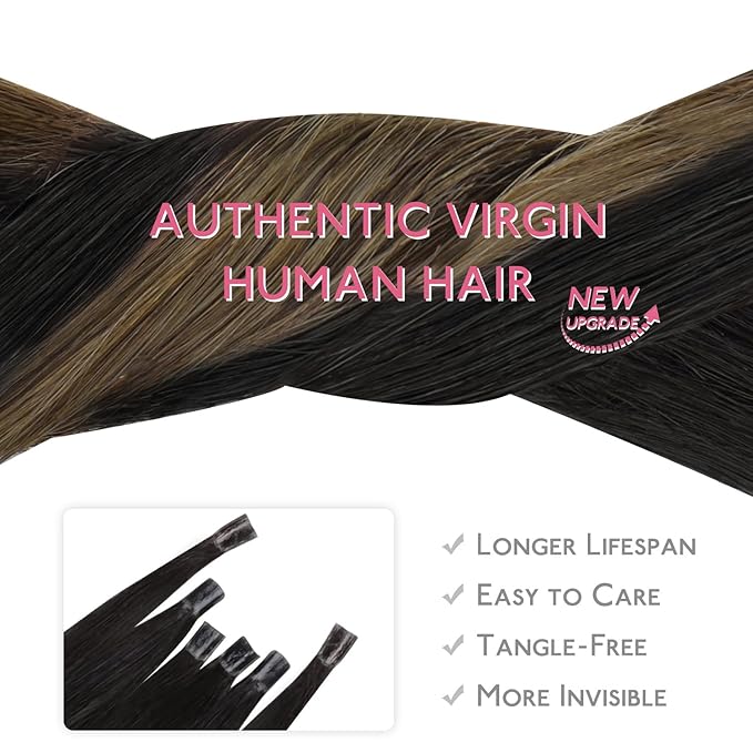 WENNALIFE U Tip Hair Extensions Human Hair, 50g 50s 16 Inch Balayage Natural Black to Chestnut Brown Remy Hair Extensions K Tip Hair Extension Real Human Hair Invisible Straight Keratin Hair Extension