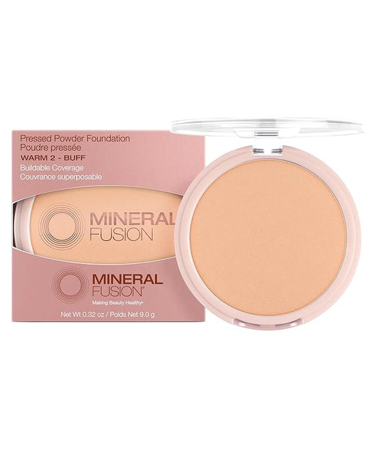 Mineral Fusion Pressed Powder Foundation - Matte Finish Face Powder for Medium Skin with Yellow Undertones - Age Defying Natural Makeup - Talc Free, Vegan, Hypoallergenic (Warm 2)
