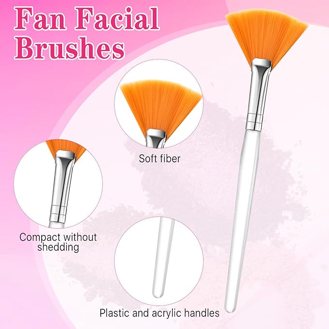 60 Pieces Fan Brushes, Soft Fan Brushes for Facials, Facial Applicator Brush for Women Girls, Facial Brushes Esthetician for Mud Clay Mask, Makeup, Yellow, White