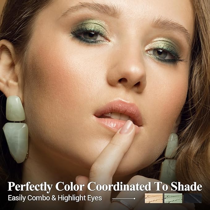 FIREFLIES LIGHT Eyeshadow Stick Makeup 6PCS Set, Green Metallic Shimmer Matte Cream Eye Shadow Eyeliner Brightener Pencil Crayon - FIREFLIES LIGHT