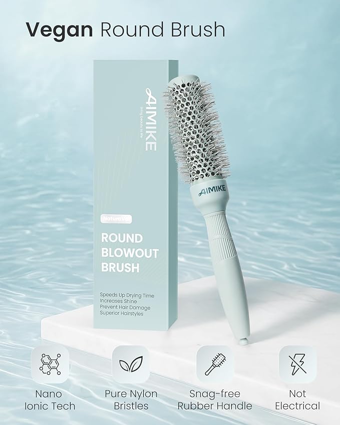 AIMIKE NaturaVol Round Brush for Blow Out, Small Round Hair Brush Nano Thermal Ceramic & Ionic Tech, for Blow Drying & Salon-like Styling at Home, Maximum Volume Shine -2.1” Overall Dia for Short Hair