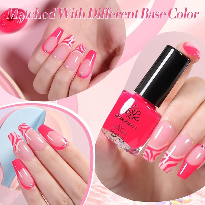 Born Pretty Pink Nail Polish Set Fingernail, 15 Colors Natural Pink Nude Neon Pink Hot Pink Bright Summer Quick Dry Nail Lacquer Glossy Nail Polish All Seasons Manicure Suitable Wedding Holiday