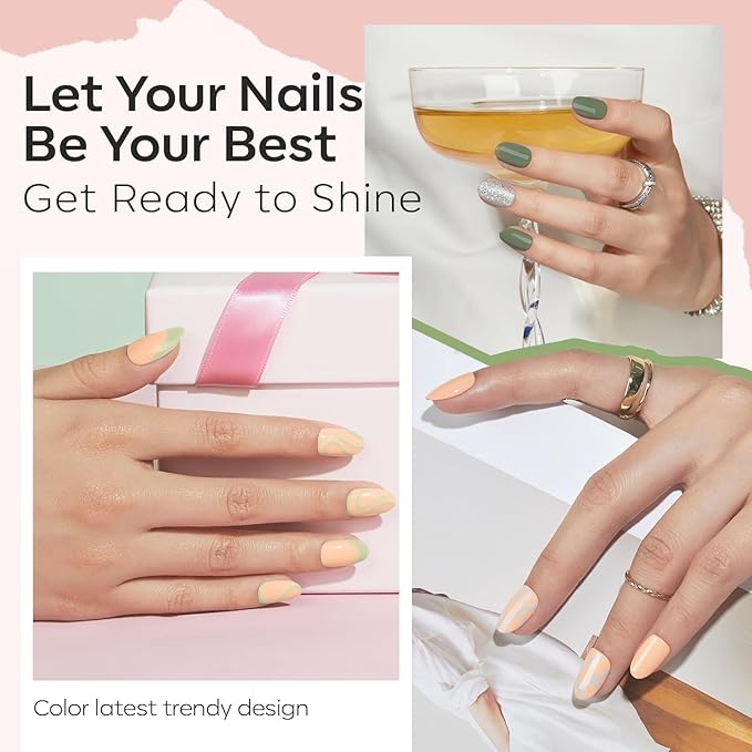 modelones Nail Polish Set 6 Colors Green Blue Nude Glitter Nail Polish Kit Quick Dry Finger Mini Bulk Manicure DIY Nail Art Salon Home Gifts For Women Girls